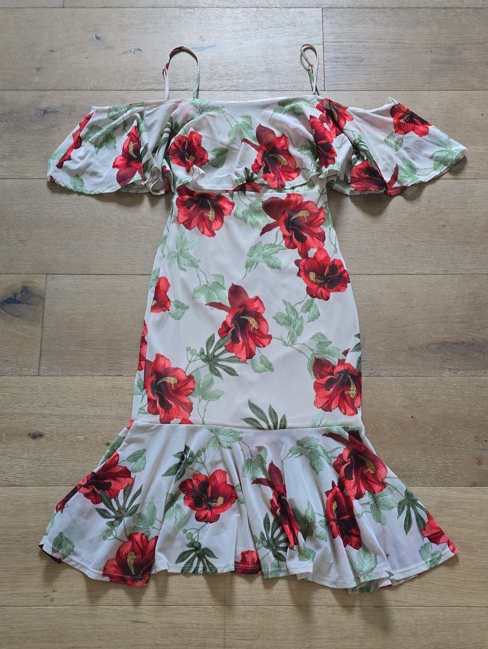 Just Me Floral Off The Shoulder Ruffle Mermaid Dress S NWOT
